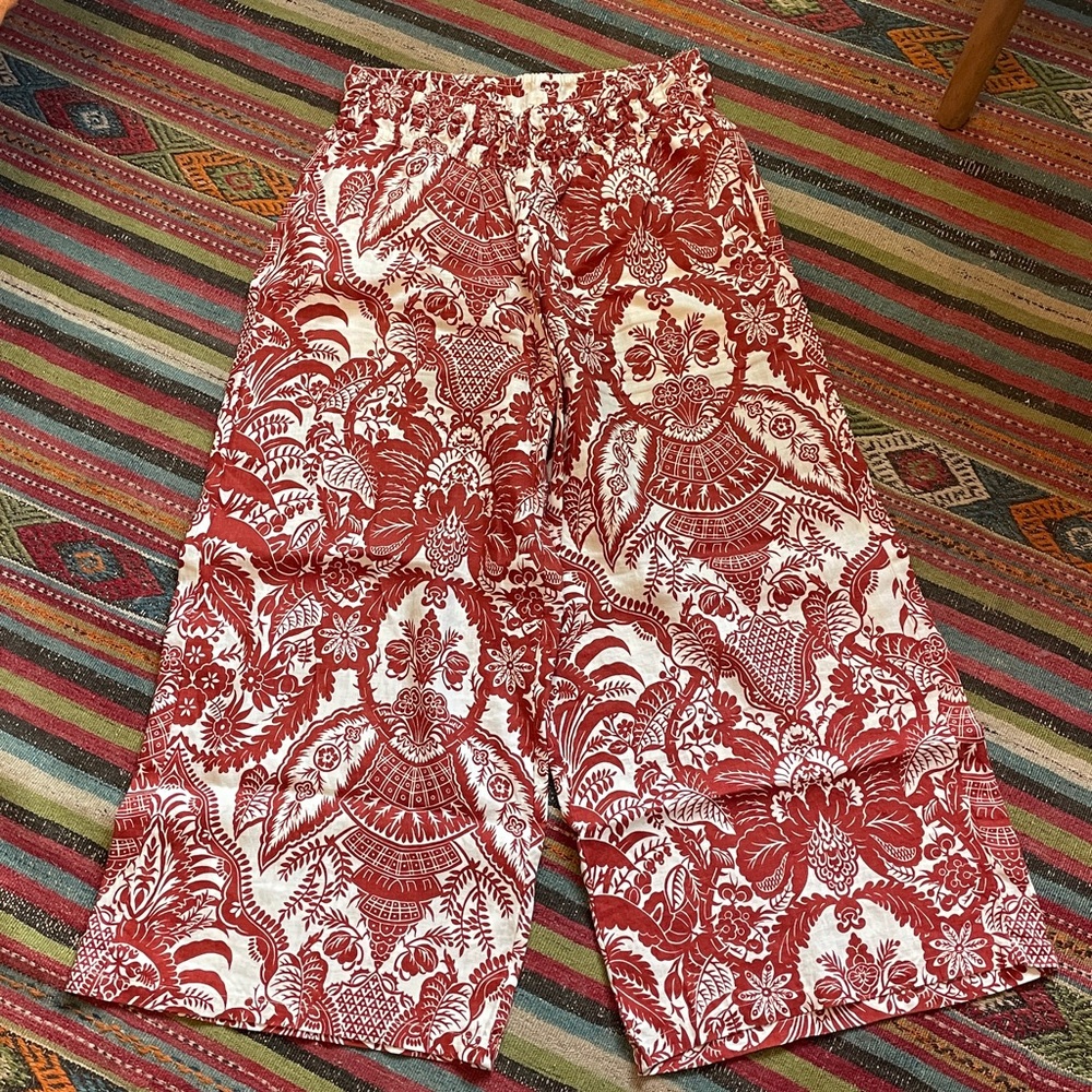Anthropologie Red and Cream Floral Pants